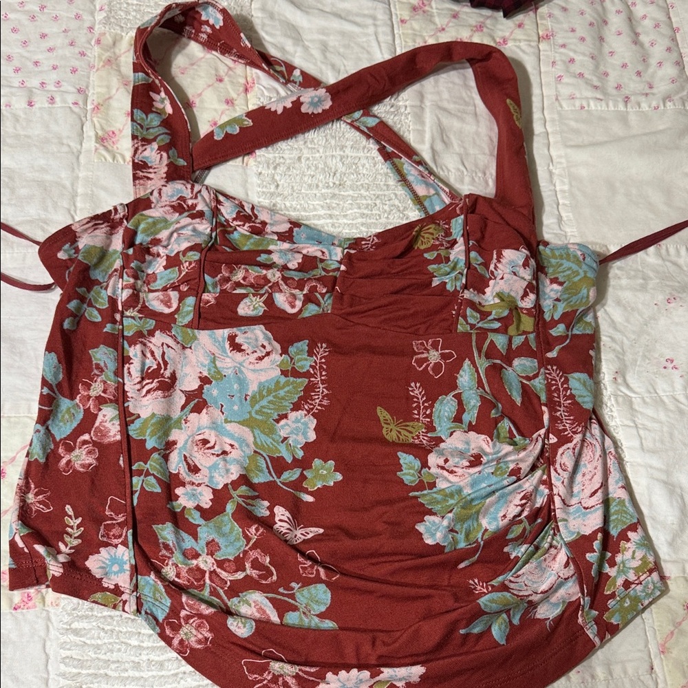 Free People Floral Camisole in Red and Blue